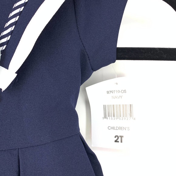 Navy and White Striped Kids Dress - Picture 4 of 8